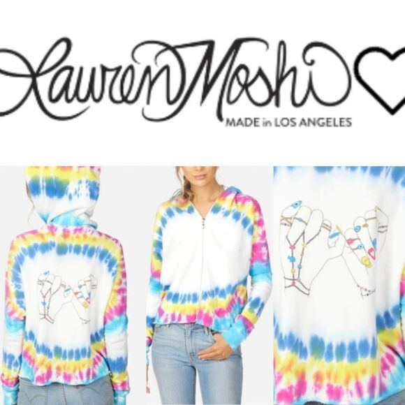 Lauren Moshi Tops - $198 NEW Lauren Moshi PINKY SWEAR zip tie dye hoodie sweatshirt NAILS SMALL NWT